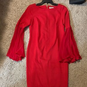 Calvin Klein Vibrant Red Long Sleeve Dress